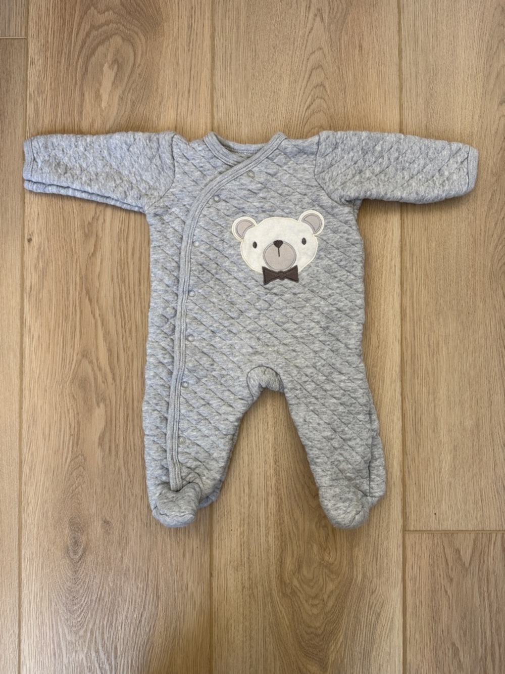 Chick Pea 100% Cotton Quilted Bear Snap-Up Footie, Baby Bunting Boy Bow Tie